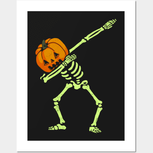 Dabbing Skeleton Pumpkin Glow Posters and Art